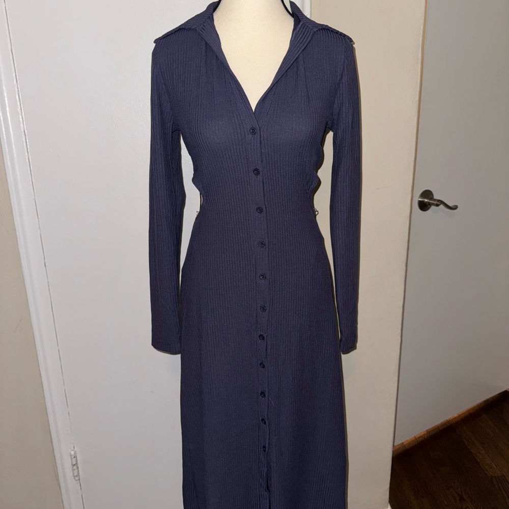 Elegant Navy Blue Button-Down Dress